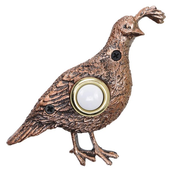 Waterwood Bronze Plated Quail Doorbell - Wired & Illuminated Push Button Cast in Durable Polyresin