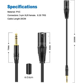 LanSenSu XLR to 1/4 TRS Stereo Adapter,XLR Male to 1/4 Inch (6.35mm) Stereo Balanced Microphone Stereo Audio Converter AdapterCable 2Pack- 11.8inch
