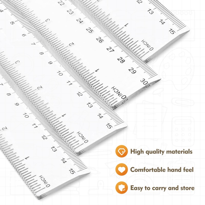 6 Pack Clear Ruler, 15/20/30cm Clear Plastic Ruler, Thick Plastic
