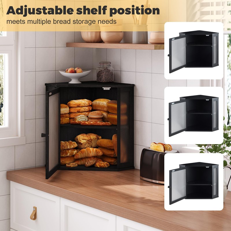 Furshus Corner Bread Box for Kitchen Countertop,Bread Storage for Homemade