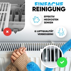 BRUSHYZ® Radiator Brush - Heating Brush Long 115 cm Microfibre - Radiator Cleaning Brush Improves Room Climate - Heating Cleaning Brush - Brush for Radiators Cleaning and Saving Heating Costs