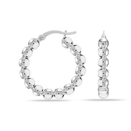 LeCalla 925 Sterling Silver Classic Hoop Earrings | Lightweight Round Bead Ball Earring Hoops Jewelry | Small Click-Top Classic Bead Ball Hoop Earrings for Women 25MM