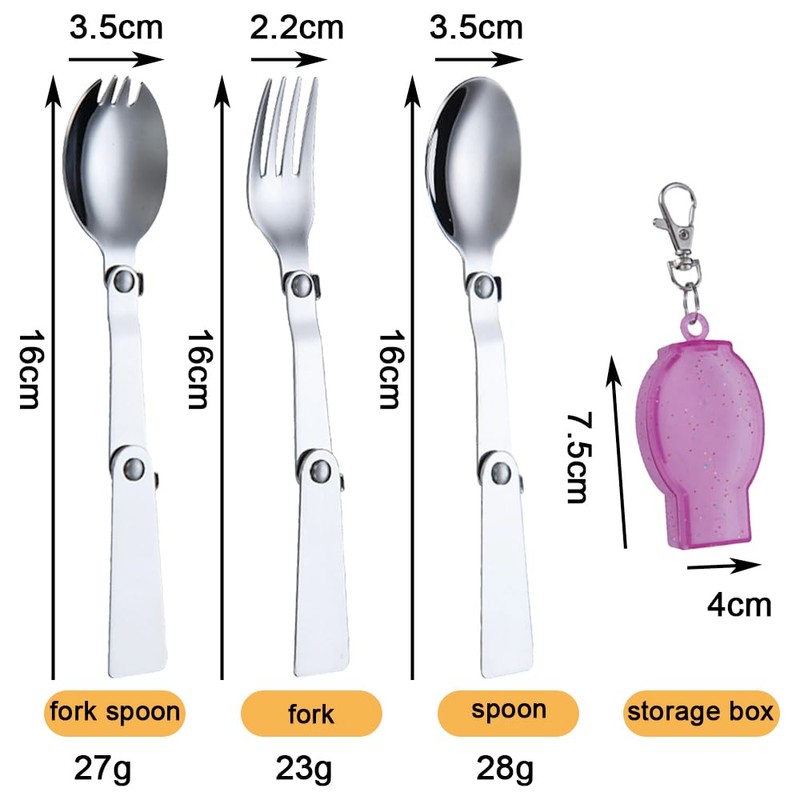 3 PCS Foldable Stainless Steel Spoons Fork with Case Portable