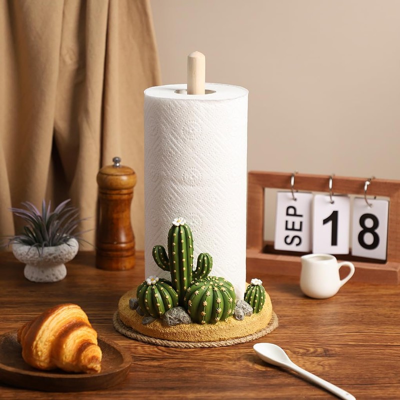 WAIT FLY Cactus Pattern Paper Towel Holder Stand Resin Tissue