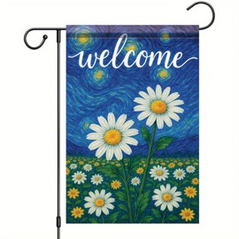 Starlit Patio Welcome Van Gogh Garden Flag Starry Sky Daisy Flower Floral Yard Flag 12 x 18 Inch Double Sided Outdoor Decoration for Spring Summer Porch Lawn Home Decor Seasonal Banner