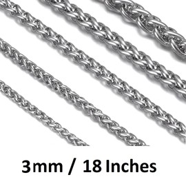 Cadoline Silver 316L Stainless Steel Men's Jewellery Wheat Chain Braid Rope 3mm 26 Inch Necklace