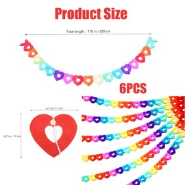 GAVIK Colorful Rainbow Heart Banner - 60 Feet Party Paper Garland for Birthday Party Decorations