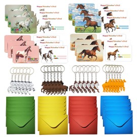 BRALEO Horse Valentines Cards 24 pcs Horse Keychains Gift Cards Classroom Exchange Prize