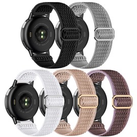 Kollody 5 Pack Stretchy Nylon Watch Bands Compatible with Garmin Vivoactive 5/6/Forerunner 55/165,20mm Soft Elastic Fabric Adjustable Replacement Sport Straps for Garmin Venu Sq 2 Women Men
