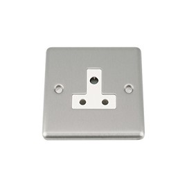 A5 Round Pin Plug Socket 5 Amp - Satin Matt Chrome Classic - White Insert