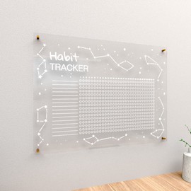 Wall Planner Acrylic Calendar Dry Erase Board Made in USA by Quetzal Studio. 14x9 | Black Hardware | Habit Tracker Constellations | Includes Marker