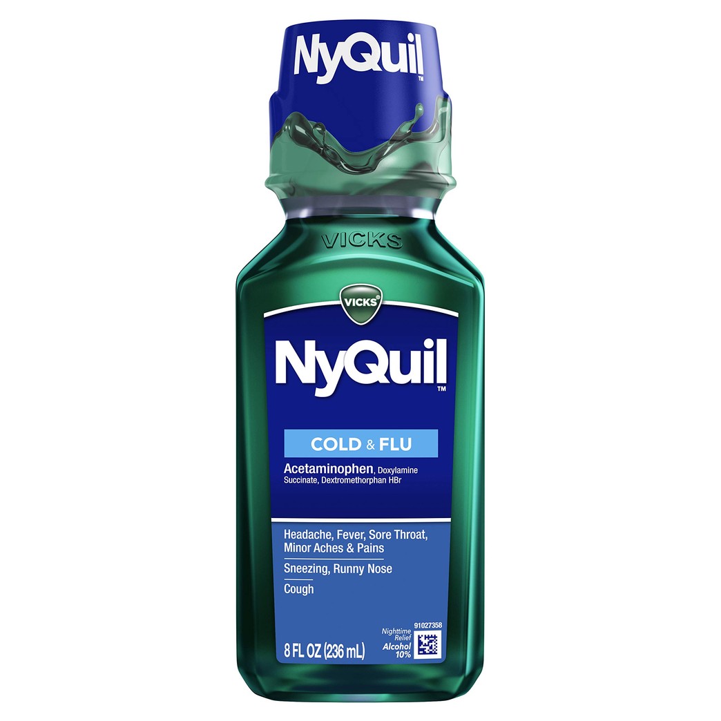 Vicks NyQuil Cough Nighttime Relief, 12 Fl Oz, Original Flavor - Relieves Sore Throat, Runny Nose, Cough