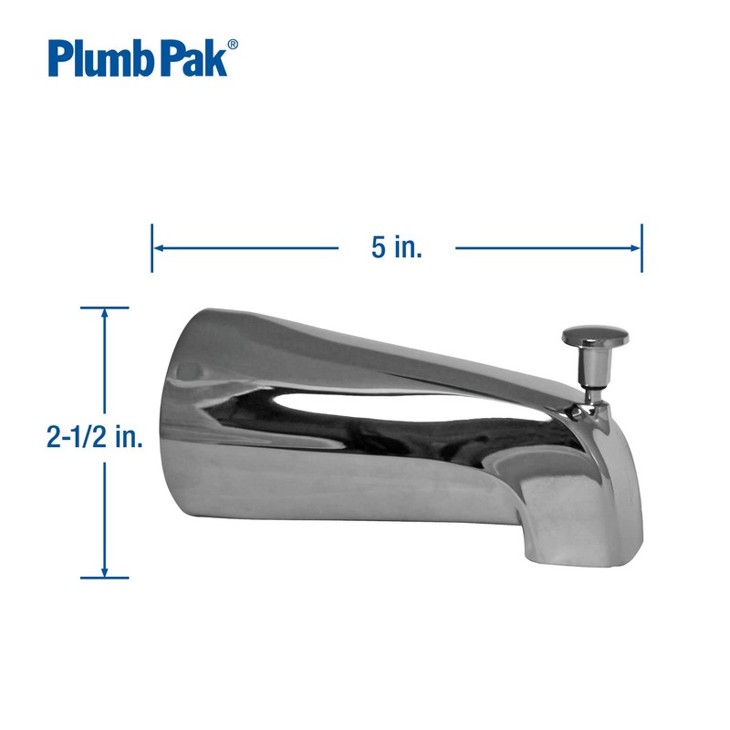 Plumb Pak Universal Fit Bathtub Spout with Diverter, Polished Chrome