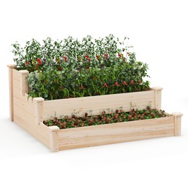 Giantex 3-Tier Raised Garden Bed, Tiered Planter Box w/Open-ended Base, Fir Wood Elevated Raised Beds for Gardening, Vegetable Flower Herb Fruit, Perfect for Patio, Lawn, Backyard
