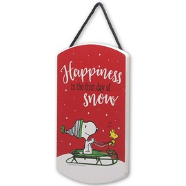 Peanuts Snoopy Happiness Is the First Day of Snow Hanging Wood Wall Decor - Fun Snoopy Sign for Christmas or Winter Decor