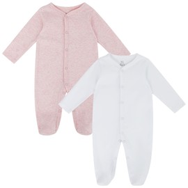 MK MATT KEELY 2 Pack Baby Clothes for Boys Girls Unisex Newborn Sleepsuits Soft Cotton Baby Grows Newborn Baby Gifts,Pink+White,4 5 6 Months
