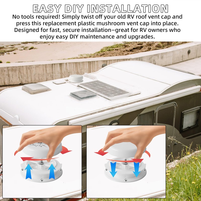 Aussio 2-Pack Mushroom Style RV Plumbing Vent Cap, Universal RV