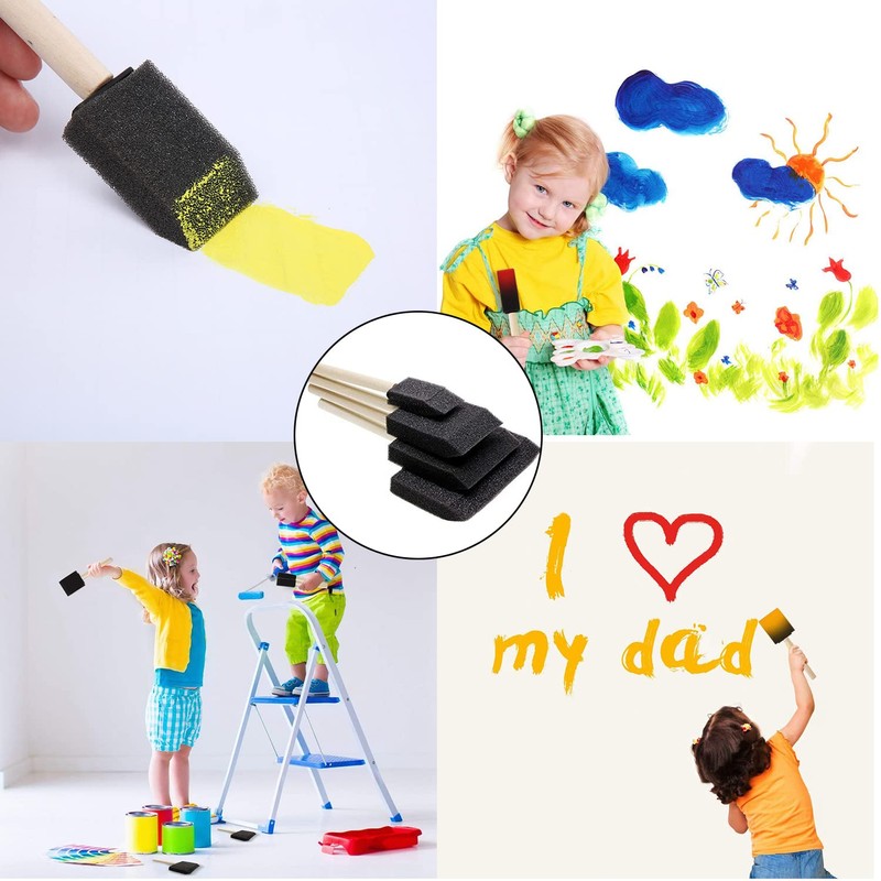 Taicols 10pcs Foam Paint Brushes With Wood Handle - Sponge