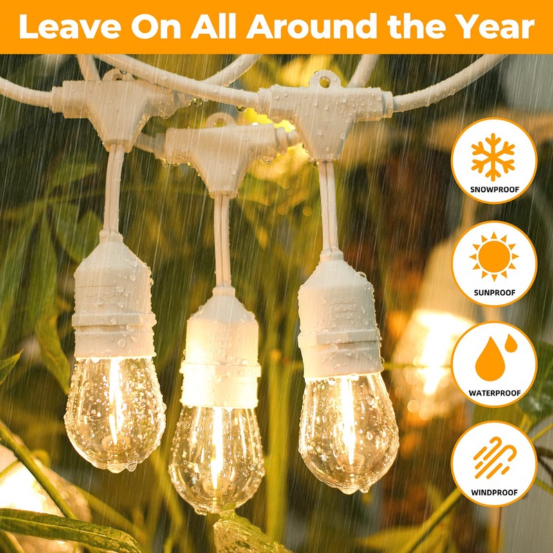 96FT(48×2) LED Outdoor String Lights for Patio with Waterproof Shatterproof