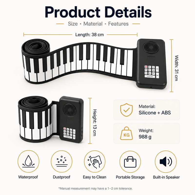 88-Key Roll Up Piano Keyboard for Home Practice – Portable