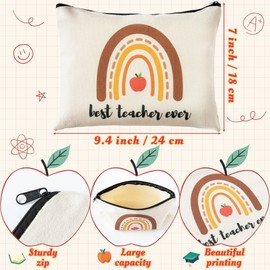 DGjianfei 2pcs Teacher Appreciation Gift Set Best Teacher Ever Makeup Pouch and Thank You Initial Letters Keychain Canvas Cosmetic Bag Zipper Pouch Thanksgiving Christmas Graduation Gift for Teacher