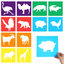 12 Pieces Animal Chalk Stencils for Kids, Reusable Drawing Stencils 8 Inch Sidewalk Chalk Stencil Painting Outside Large Washable Animal Themed Shape Template for Kids Toddlers Preschool