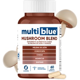 Mushroom Blend 60 Cápsulas de 550mg | Suplemento Alimenticio a Base de Melena de León, Cordyceps, Chaga, Agaricus, Shiitake | 100% Natural, Sin Gluten, Keto Friendly, Vegano | MULTIBLUE