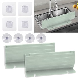 LELE LIFE 2Pack Expandable Kitchen Sink Splash Guard, 11in-19.7in Adjustable Length, Water Splash Guard for Kitchen Sink Area and Bathroom Sink, 2 Installation Ways (Green)