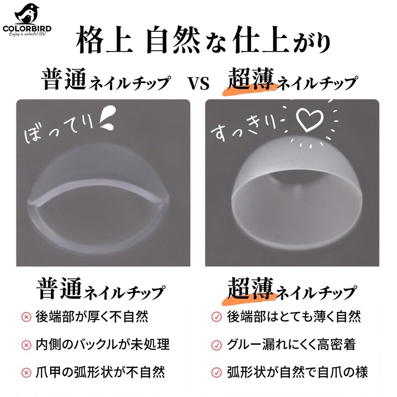 COLORBIRD Nail Tips, Ultra Thin, Long, Clear, 240 Pieces, Sanding,