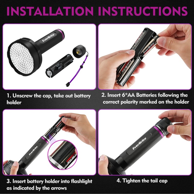 EverBrite UV Flashlight, 128 LED Blacklight Flashlights, 395nm Black Light