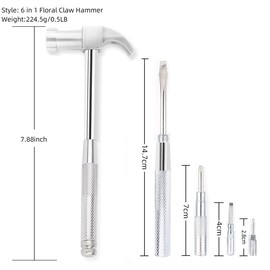 6 in 1 Mini Multifunction Copper Hammer and Screwdriver Hand Tools, Screwdriver Kit for Opening Walnuts, Watchmaker, and Household Repairing Tool (Silver)