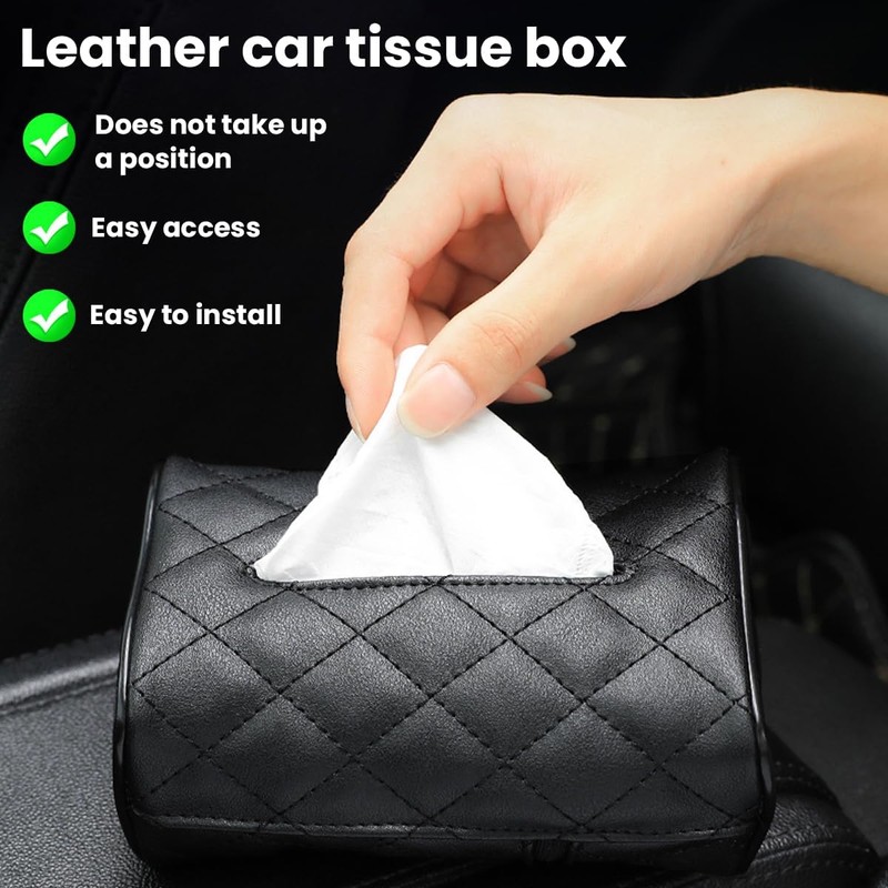 Car Tissue Holder, Sun Visor Hanging Tissue Box, Microfiber Leather