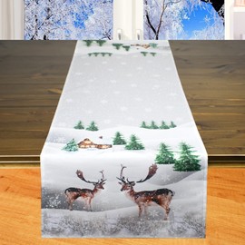 Kamaca Table Runner 40 x 140 cm with High-Quality Print Motif, Kitchen Dining Table Eyecatcher, Autumn, Winter, Christmas (Stag in the Forest)