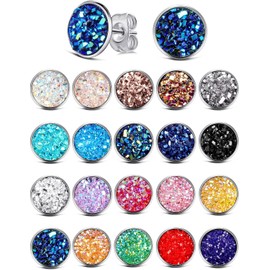 Juego de 20 pares de arete redondos de acero inoxidable, antisensibles, 8 mm y 12 mm