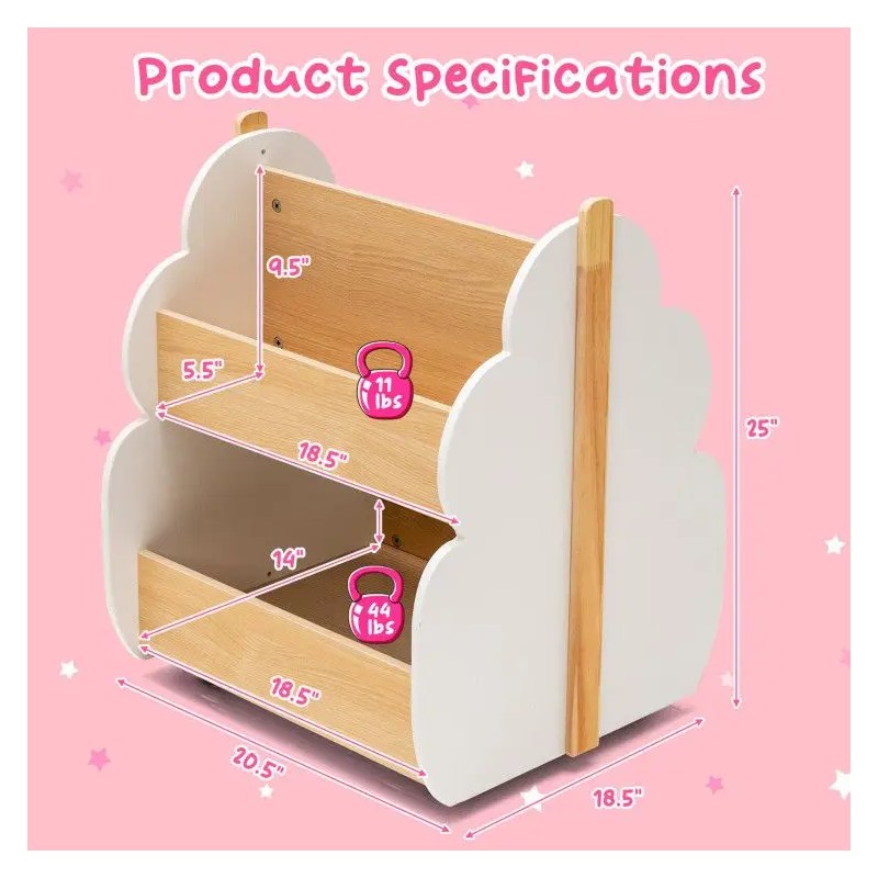 Kids White Gray Wooden Bookshelf With Universal Wheels For ChildrenColor: