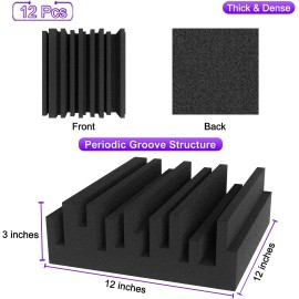 Troystudio Thick Acoustic Foam Panels, 12 X 12 X 3 Inch 12 Pcs Broadband Sound A