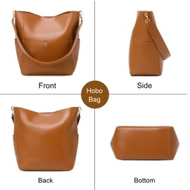 Bucket Purses for Women Designer PU Leather Bucket Bags With 2 Adjustable Guitar Strap Hobo Bags for Women (Brown 01)