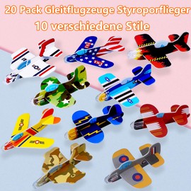 PLMMOUT Pack of 20 Gliding Planes, Polystyrene Flying for Children, 10 Different Styrofoam Gliders, Gliders Aviator Throwing Gliders Party Bags Children's Birthday Party Favours for Children