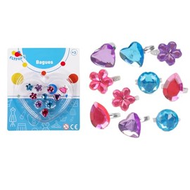 FLYPOP'S - Set di 10 Anelli - Accessori per Costumi - 011651LIN - Multicolore - Plastica - Gioielli - Giocattolo per Bambini - Carnevale - 14 cm x 18 cm - A partire dai 3 anni.
