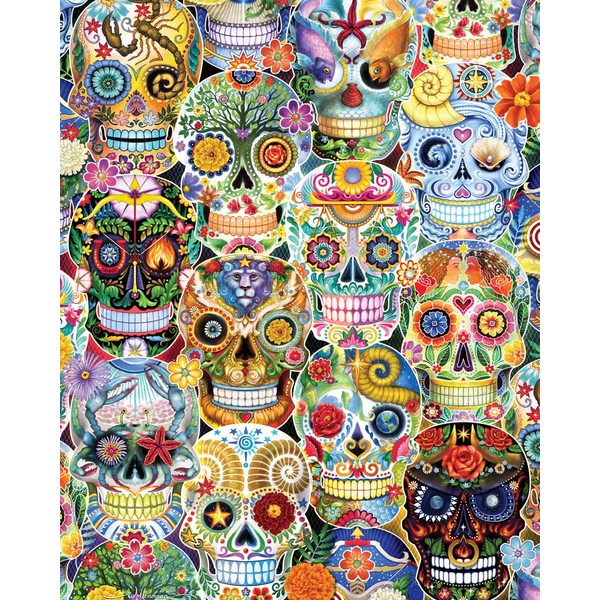 Vermont Christmas Company Day of The Dead (Sugar Skulls) Jigsaw Puzzle 1000 Piece - 30" x 24" Puzzle for Adults with Large & Randomly Shaped Pieces - Family Hour Jigsaw Puzzles for Adults