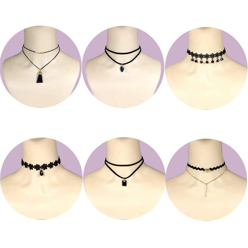 Defrsk 20 Pcs Black Choker Set Classic Choker Necklace Layered