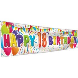 Happy Birthday 18th Banner - Birthday Decorations - Sorry But Your Childhood Has Expired Birthday Background - Bday Banner Backdrop 180 x 40 cm with 4 Brass Holes (White)