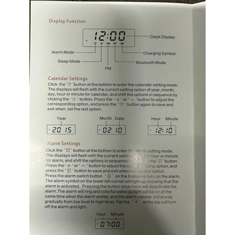 Marrado Wireless Bluetooth Speaker LED Touch Night Light Alarm Clock