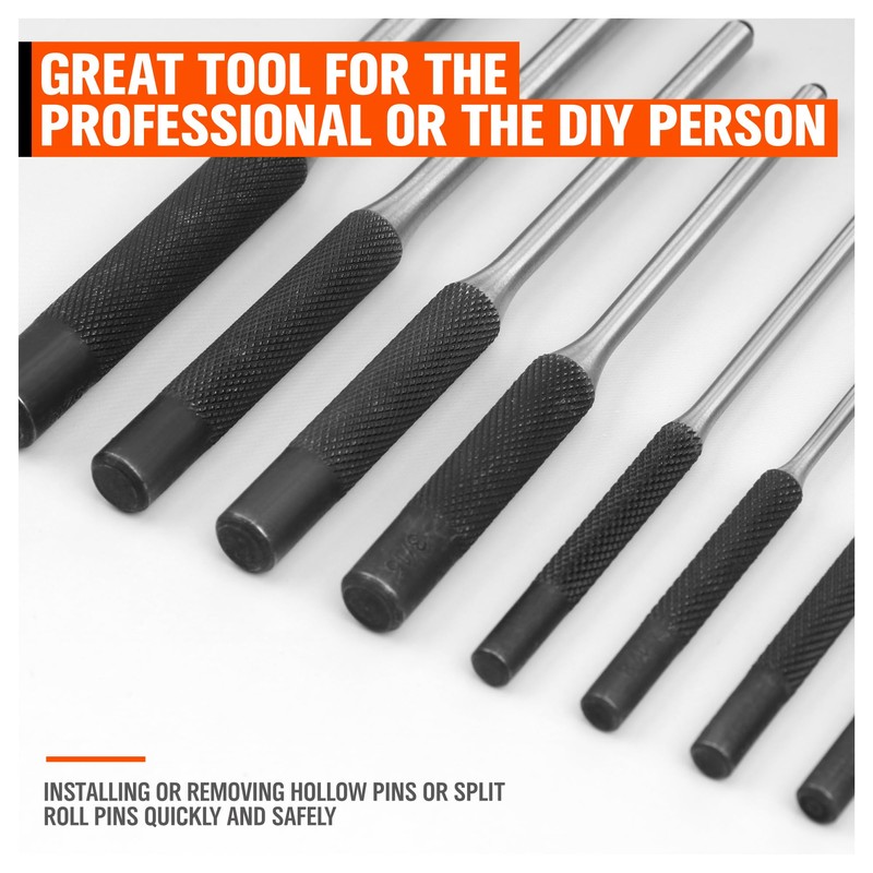 9 Pieces Roll Pin Punch Set, HORUSDY Removing Repair Tool