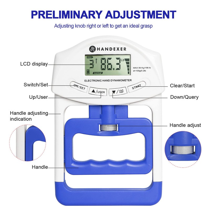 Grip Strength Tester - Hand Grip Dynamometer - Handheld Digital
