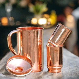 2activelife Copper Water Pitcher With 2 copper cups | pure copper jug with 2copper glasses for Drinking and Serving Water in Daily Use (50.7 fl Oz)
