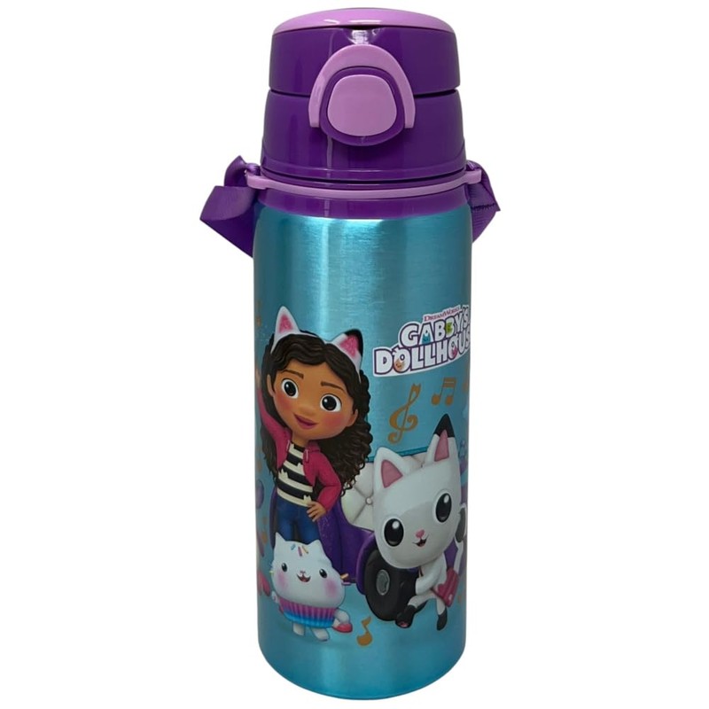 Gabby's Dollhouse 730ml Aluminium Water Bottle with Straw Automatic Pop