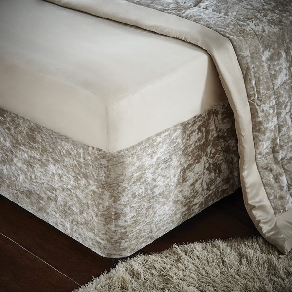 Catherine Lansfield Crushed Velvet Double Elasticated Divan Base Wrap Natural