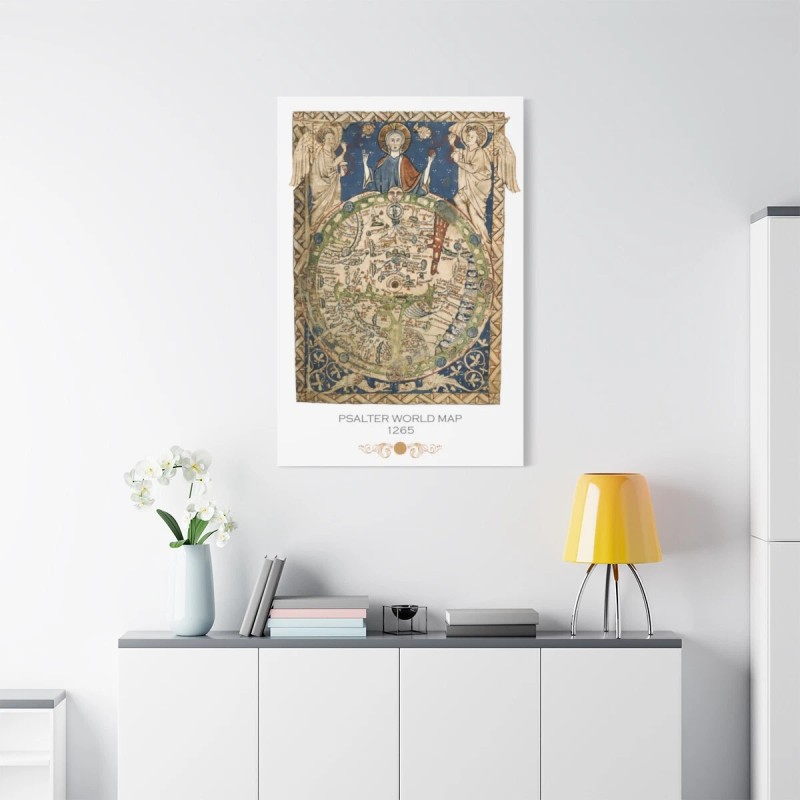 PSalter World Map 1265 Flat Earth White Matte Canvas, Stretched,