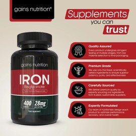 GN Iron Bisglycinate | 400 High Strength Iron Tablets (Ferrous Bisglycinate) - 28mg Iron per Serving | Iron Supplements for Women & Men | Non-GMO, Gluten & Allergen Free | Made in The UK